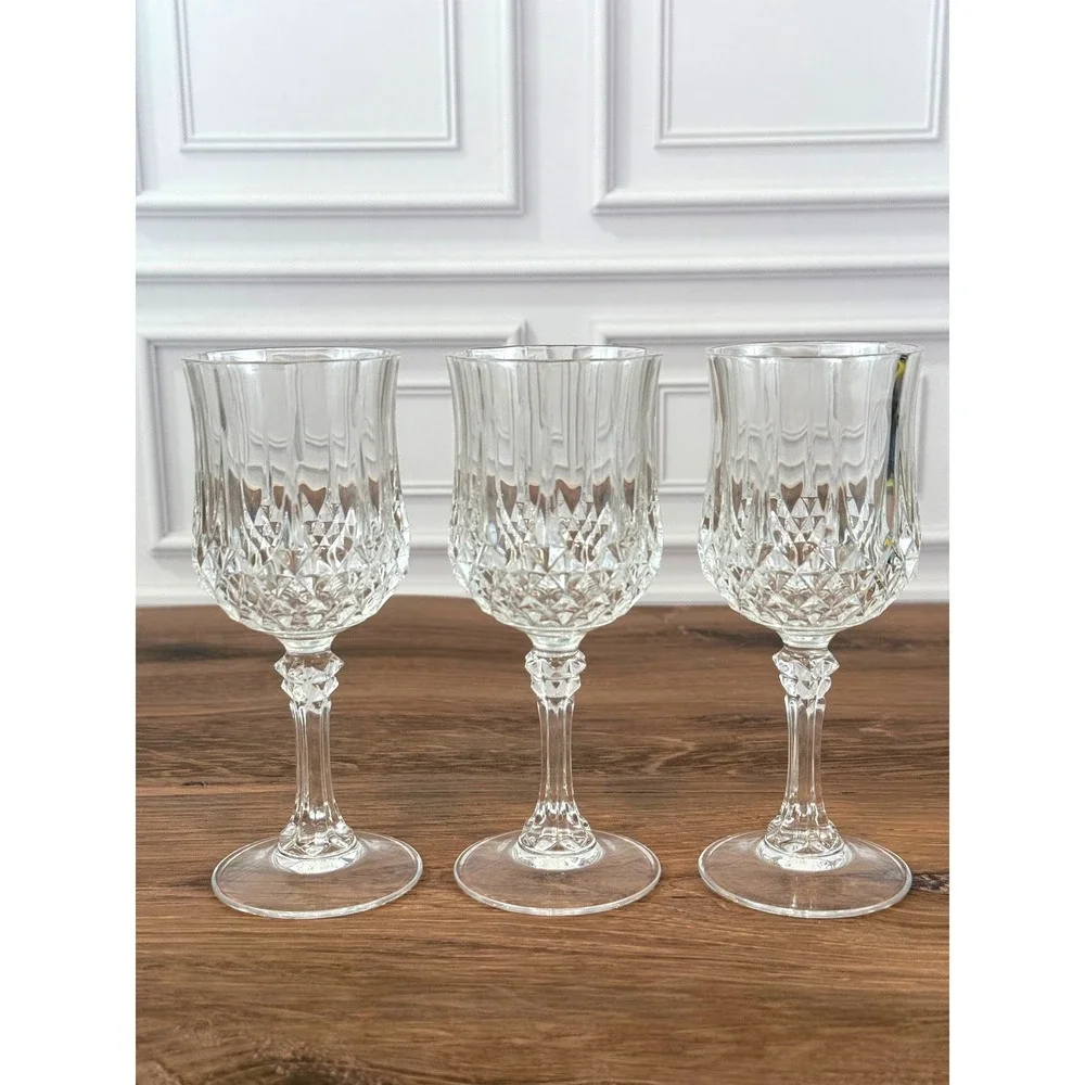 VTG Set of 3 Cristal D'arques Verres a Pied Longchamp No 5 Crystal Stemglasses‎